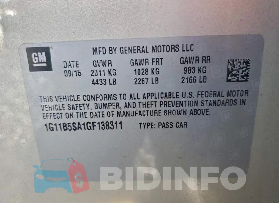 1G11B5SA1GF138311 Photo# 13