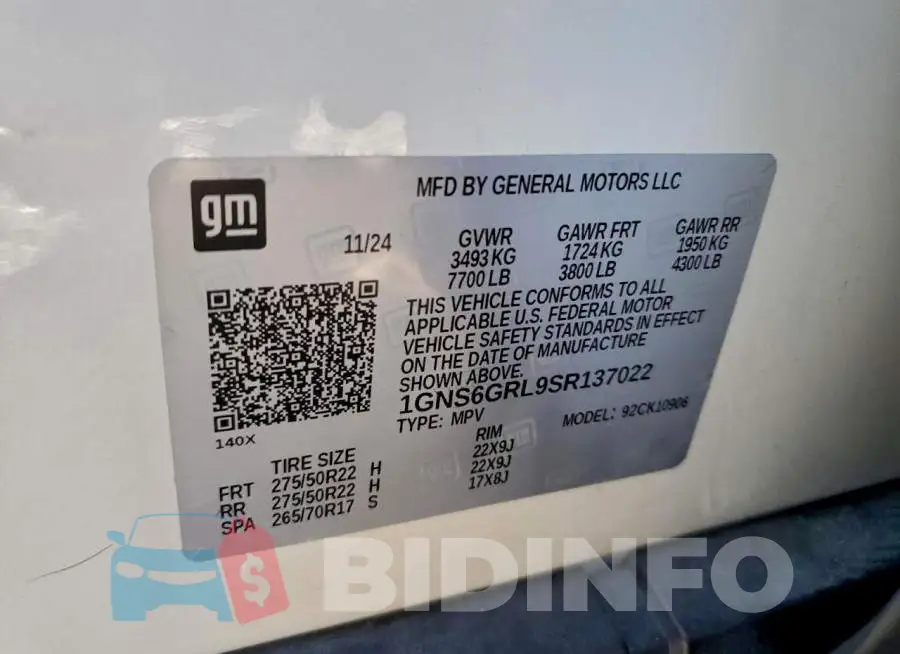 1GNS6GRL9SR137022 Photo# 13