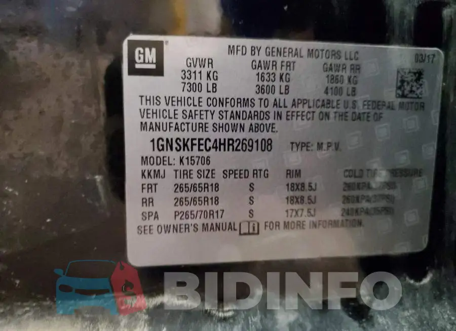 1GNSKFEC4HR269108 Photo# 13