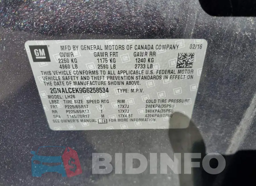 2GNALCEK9G6258534 Photo# 13