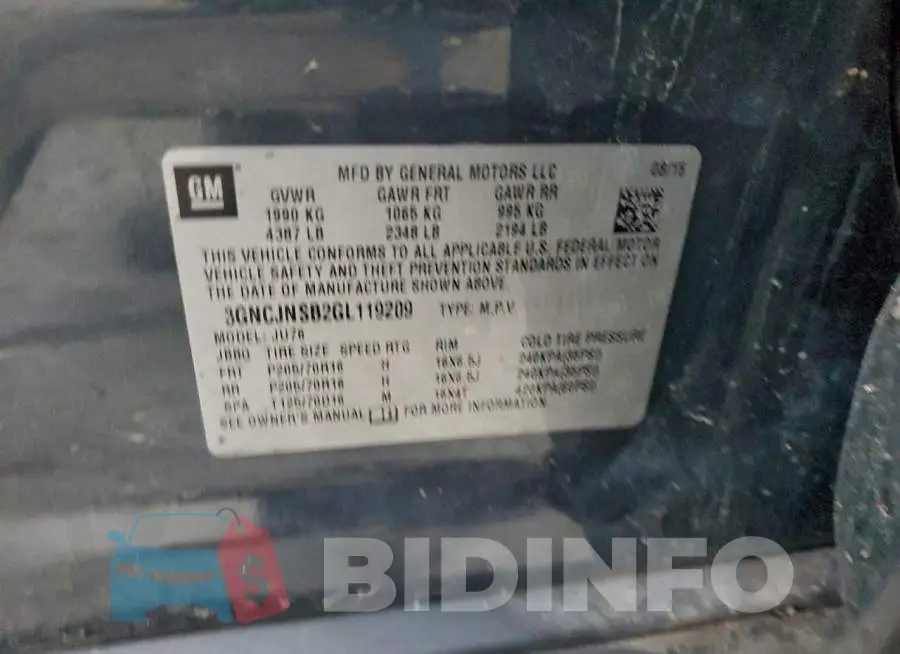 3GNCJNSB2GL119209 Photo# 13