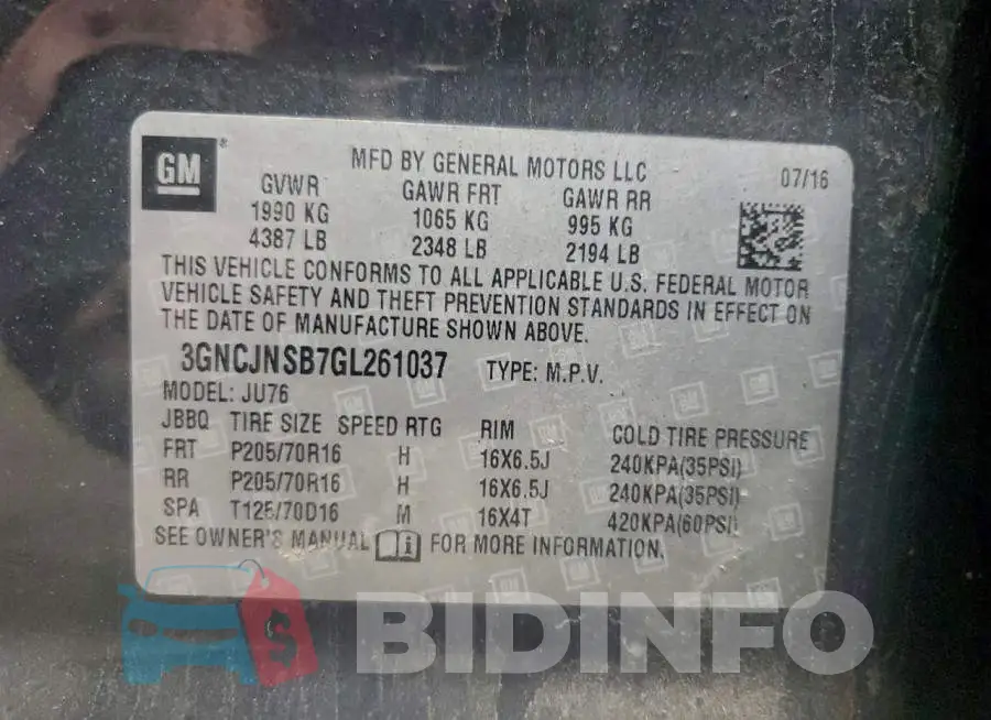 3GNCJNSB7GL261037 Photo# 13