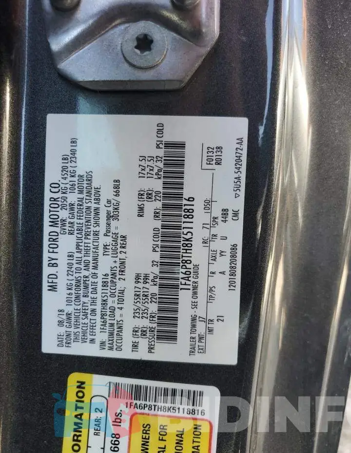 1FA6P8TH8K5118816 Photo# 12