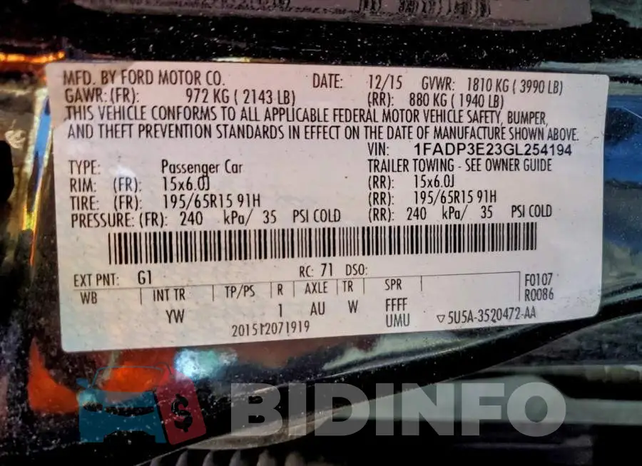 1FADP3E23GL254194 Photo# 12