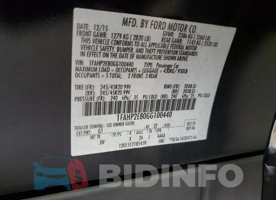 1FAHP2E80GG100440 Photo# 12