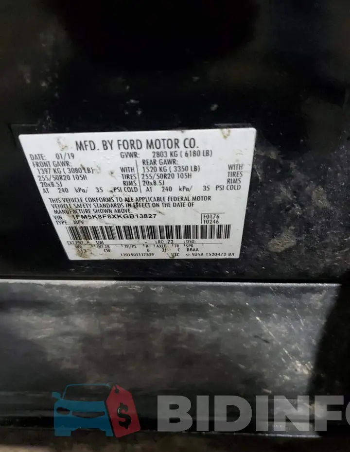 1FM5K8F8XKGB13827 Photo# 13