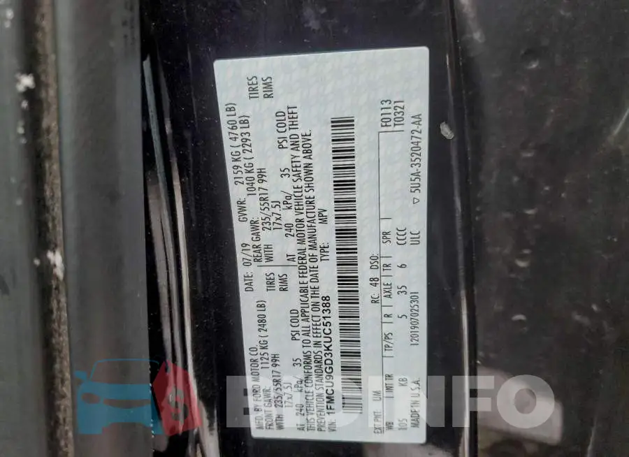 1FMCU9GD3KUC51388 Photo# 13