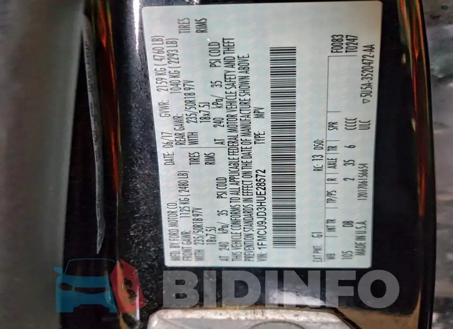 1FMCU9JD3HUE28572 Photo# 14