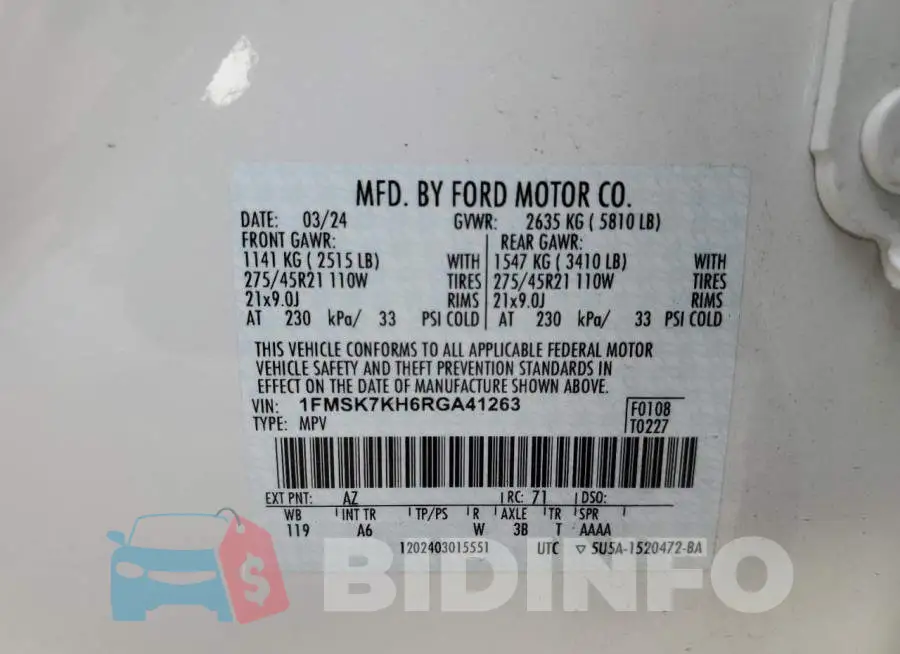 1FMSK7KH6RGA41263 Photo# 13