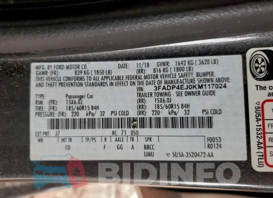 3FADP4EJ0KM117024 Photo# 12