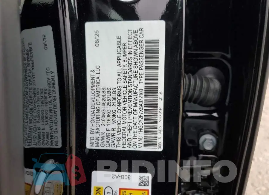 1HGCY2F7XSA072103 Photo# 12