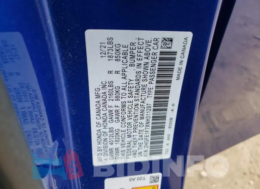 2HGFE1F7XNH311297 Photo# 12