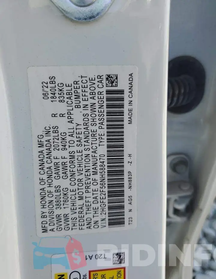 2HGFE2F56NH588470 Photo# 12