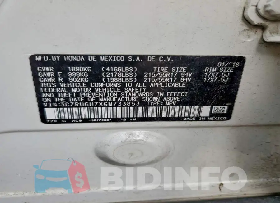 3CZRU6H7XGM733853 Photo# 13