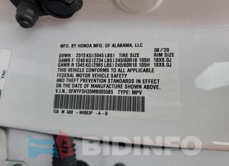 5FNYF5H35MB005585 Photo# 13
