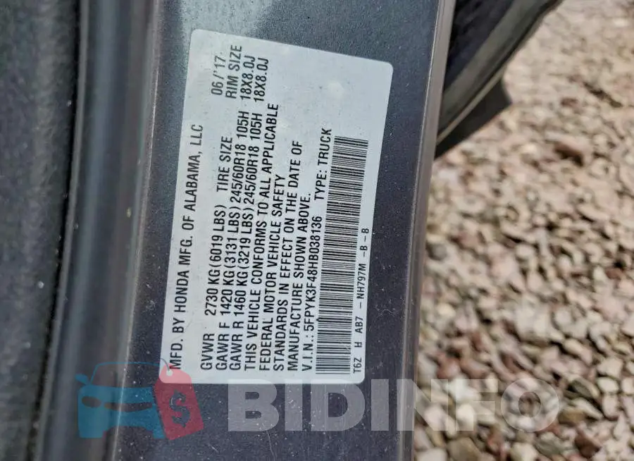 5FPYK3F48HB038136 Photo# 13
