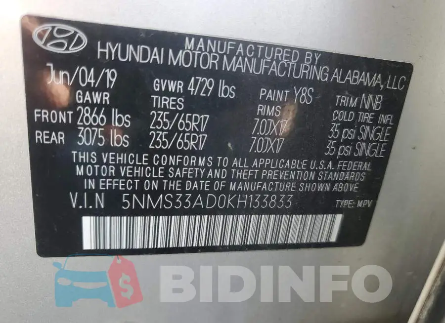 5NMS33AD0KH133833 Photo# 13