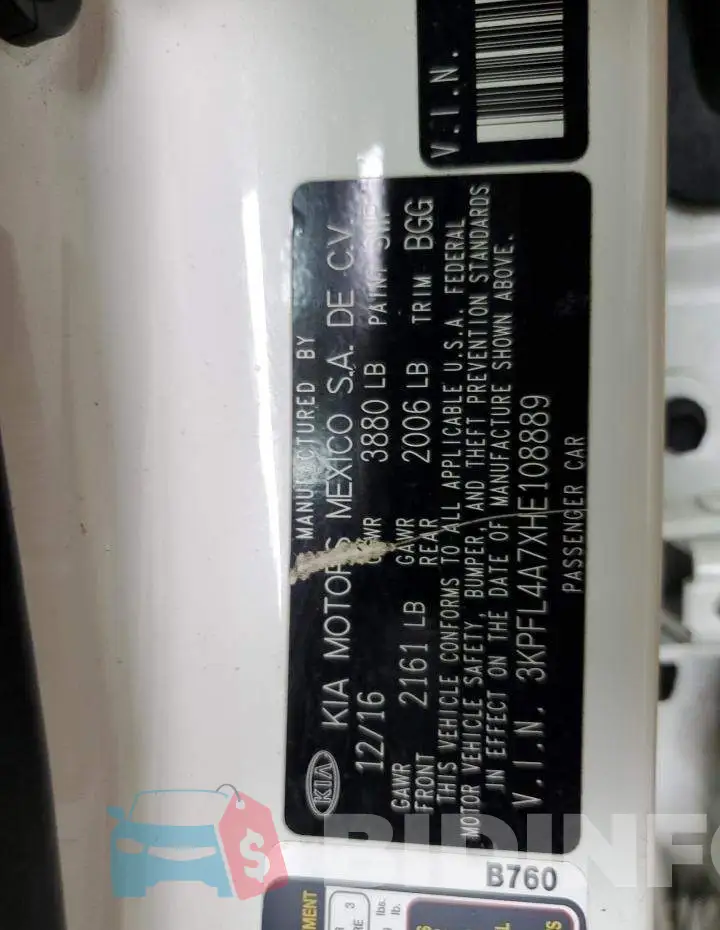 3KPFL4A7XHE108889 Photo# 13