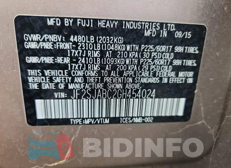 JF2SJABC2GH454024 Photo# 13