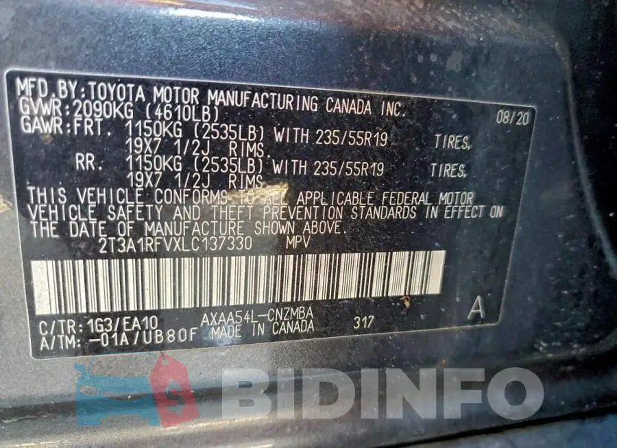 2T3A1RFVXLC137330 Photo# 14