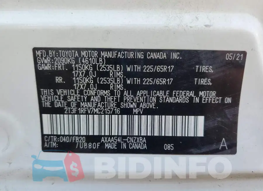 2T3F1RFV7MC215716 Photo# 14