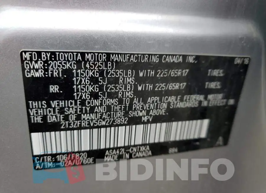 2T3ZFREV5GW273892 Photo# 13