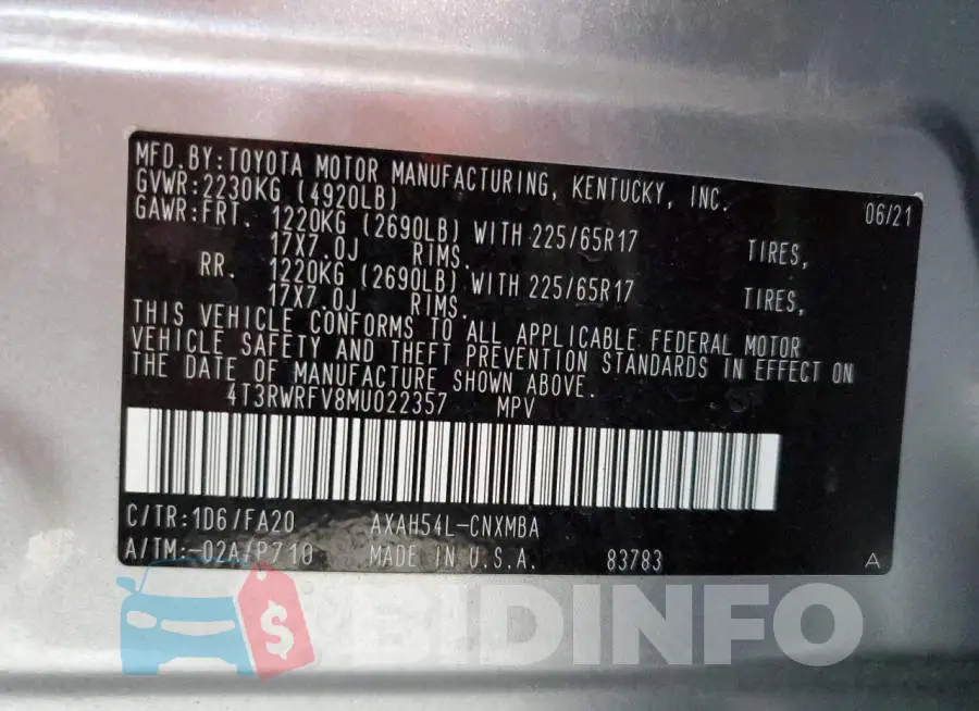 4T3RWRFV8MU022357 Photo# 13