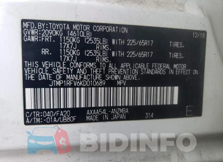JTMP1RFV6KD010689 Photo# 13