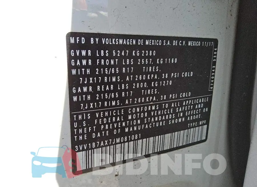 3VV1B7AX7JM081081 Photo# 12