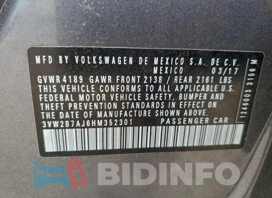 3VW2B7AJ6HM352301 Photo# 12