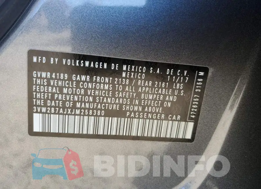 3VW2B7AJXJM258380 Photo# 12