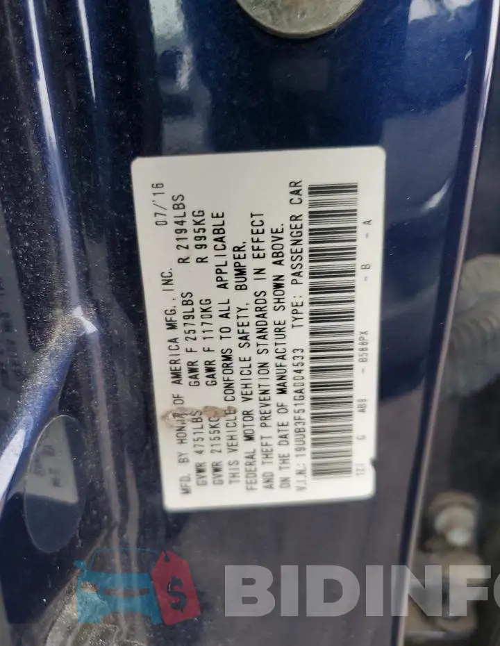 19UUB3F51GA004533 Photo# 12
