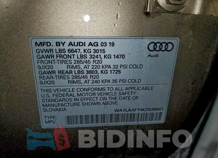WA1LAAF74KD038941 Photo# 14