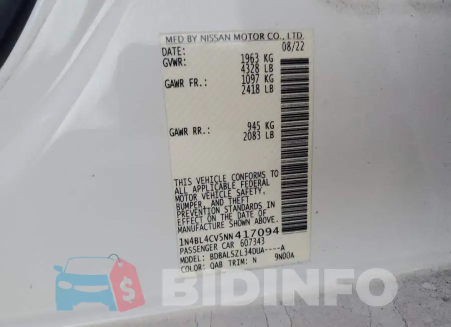 1N4BL4CV5NN417094 Photo# 12