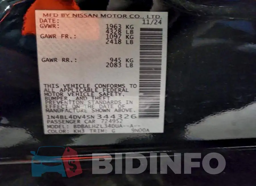 1N4BL4DV4SN344326 Photo# 12