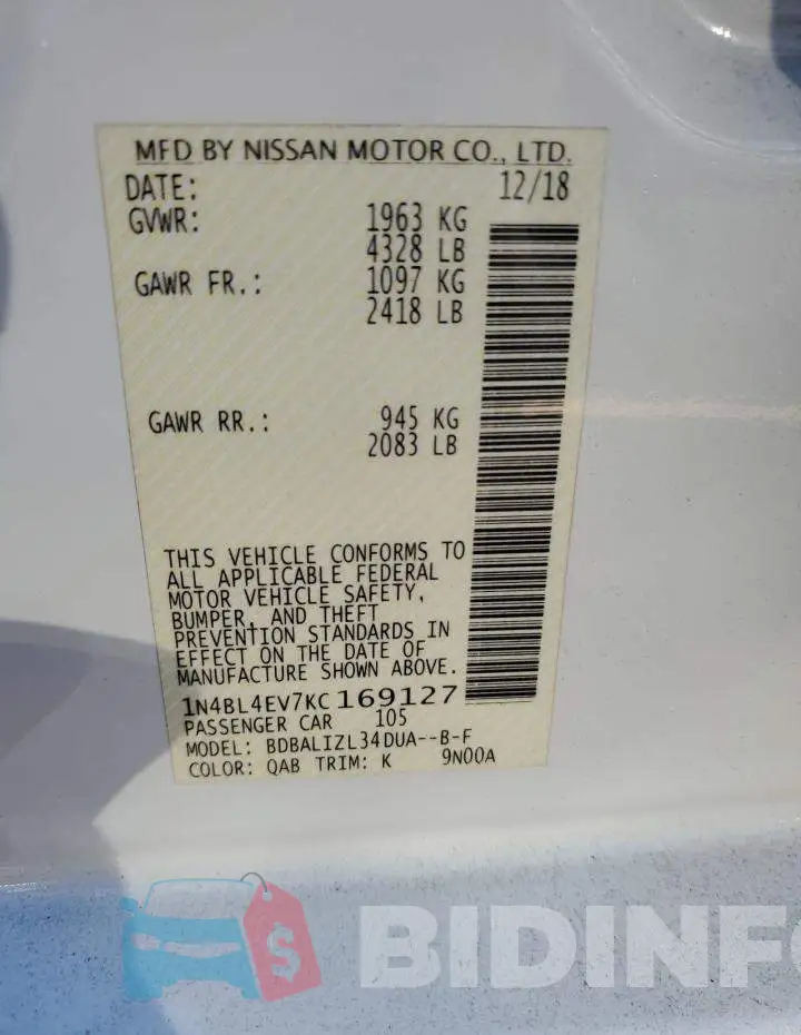 1N4BL4EV7KC169127 Photo# 12