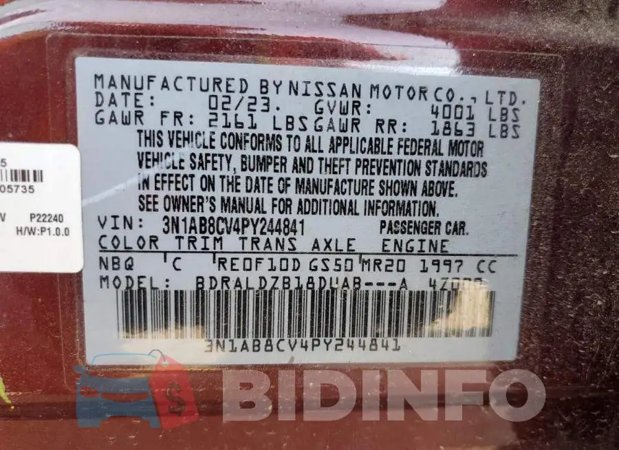 3N1AB8CV4PY244841 Photo# 12