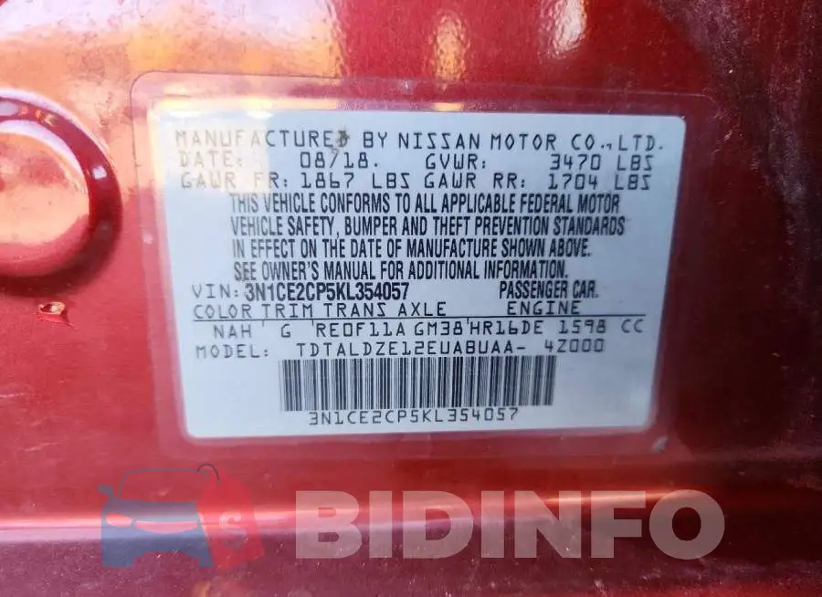 3N1CE2CP5KL354057 Photo# 12