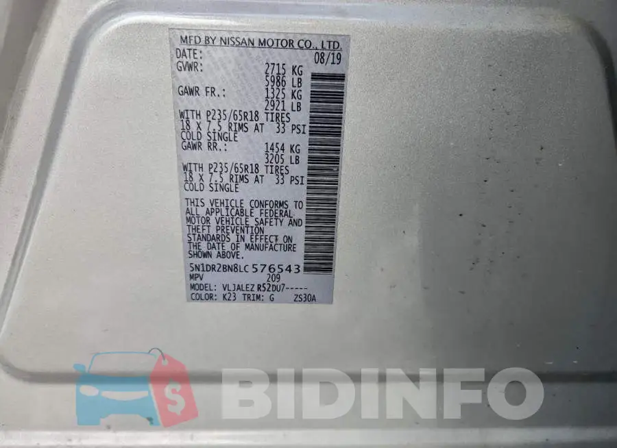 5N1DR2BN8LC576543 Photo# 13