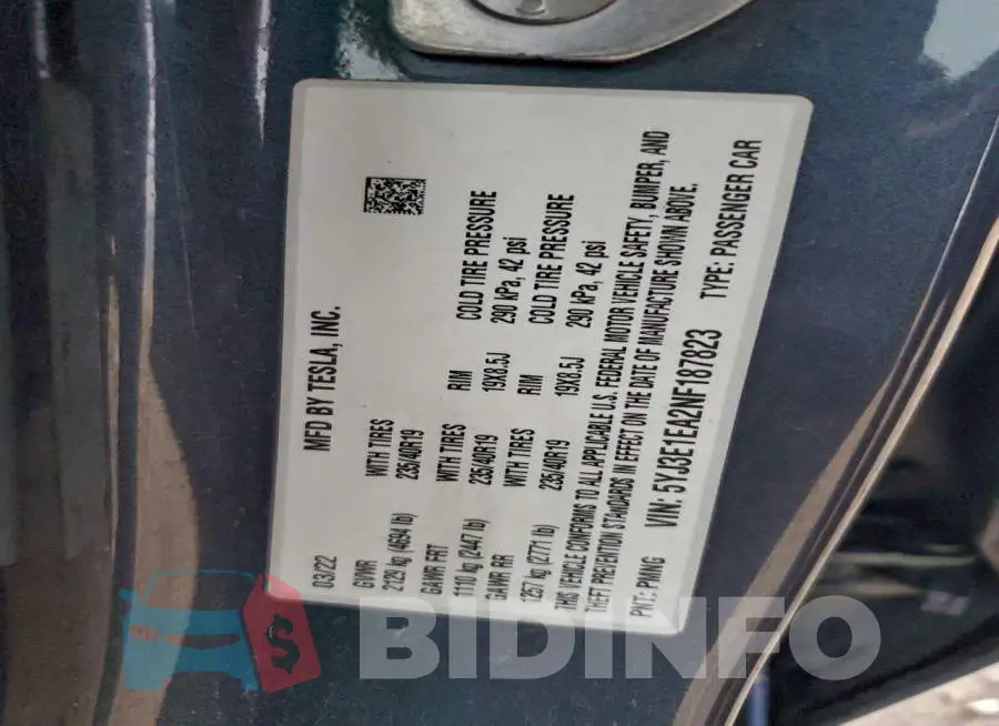 5YJ3E1EA2NF187823 Photo# 13