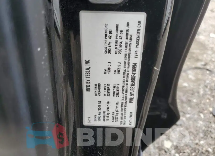 5YJ3E1EA9KF416994 Photo# 12