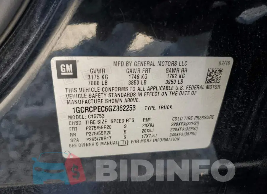 1GCRCPEC6GZ362253 Photo# 12