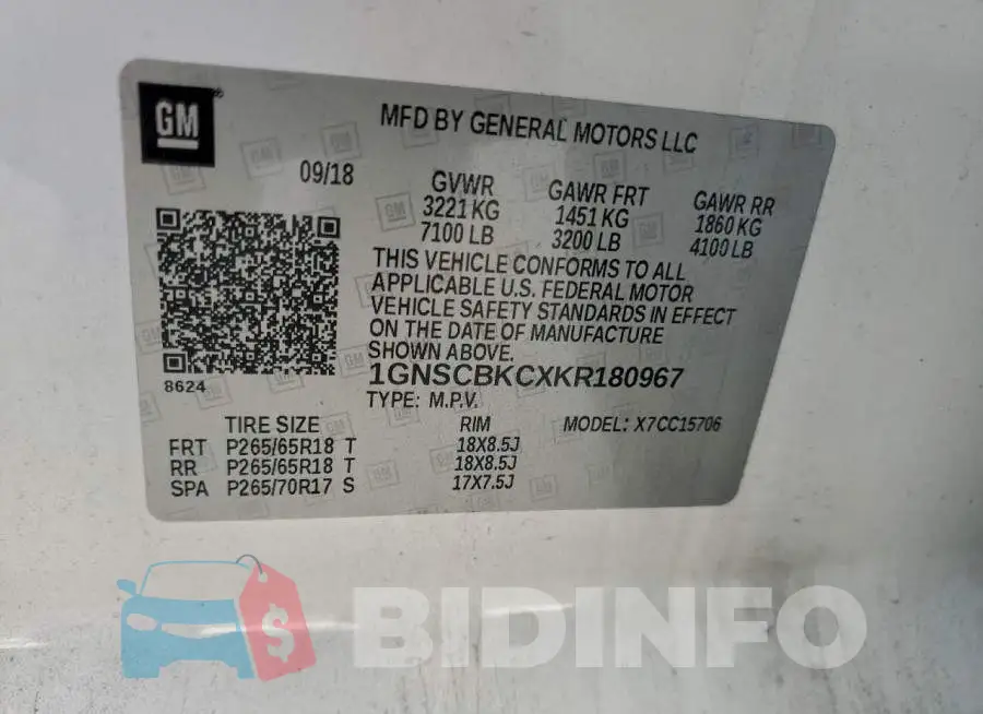 1GNSCBKCXKR180967 Photo# 13