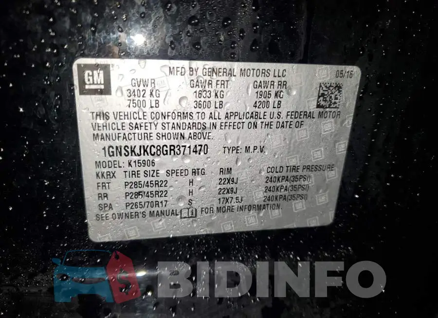 1GNSKJKC8GR371470 Photo# 13