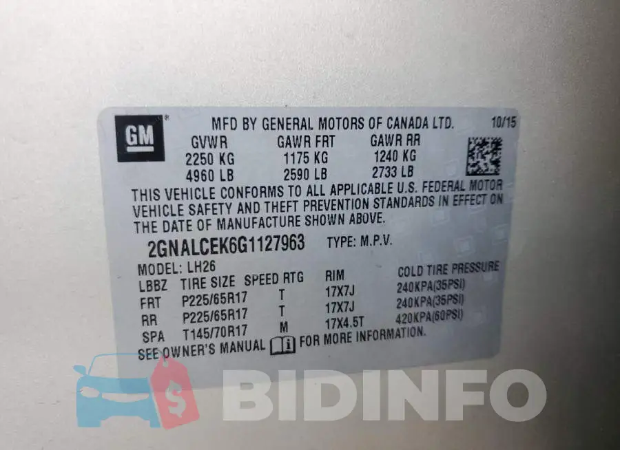 2GNALCEK6G1127963 Photo# 14
