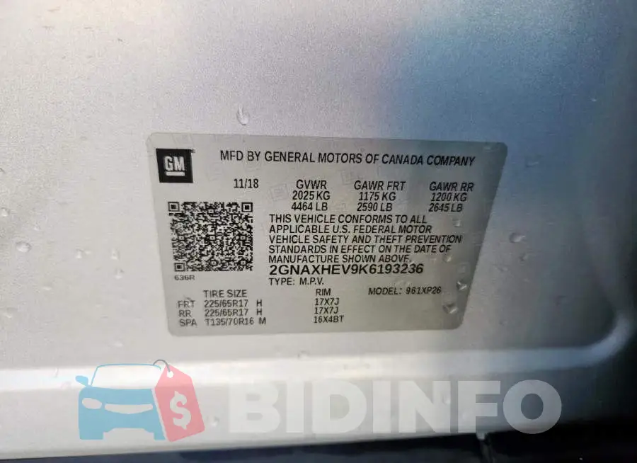 2GNAXHEV9K6193236 Photo# 13