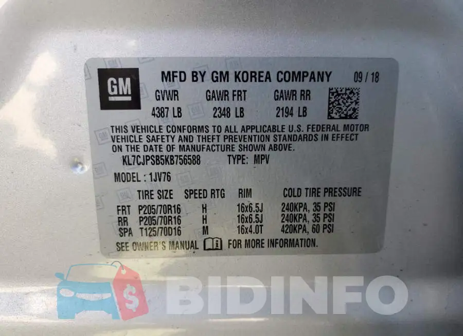 KL7CJPSB5KB756588 Photo# 13