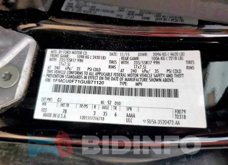 1FMCU0F71GUB71120 Photo# 13