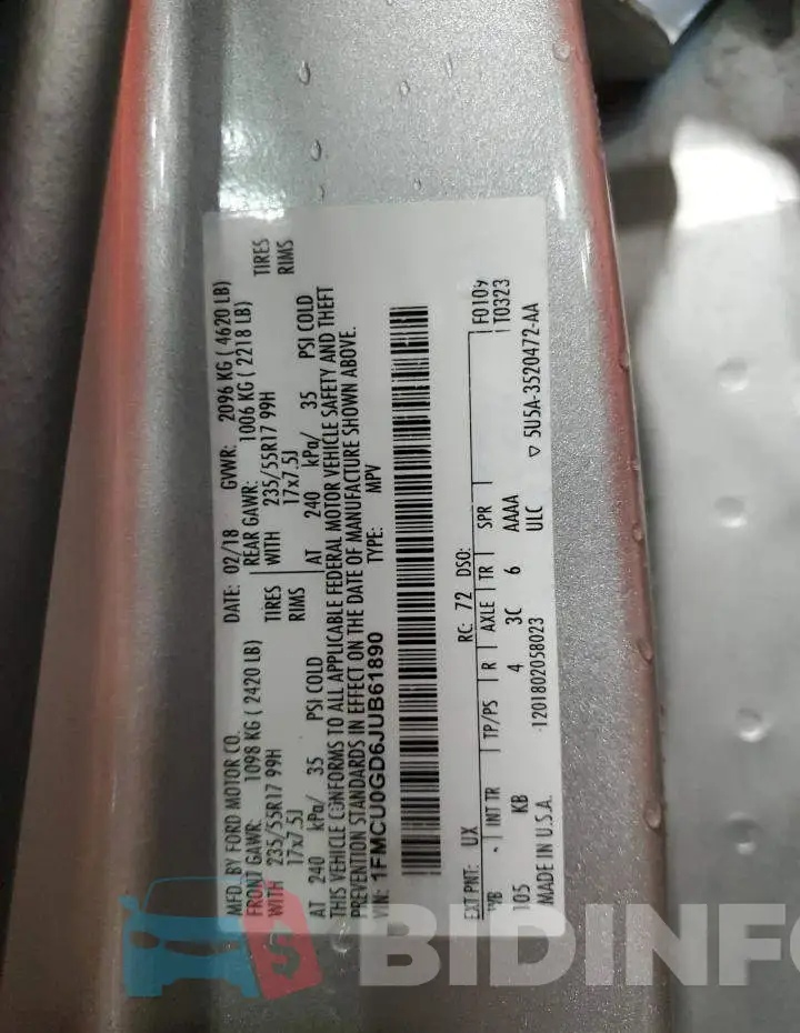 1FMCU0GD6JUB61890 Photo# 13