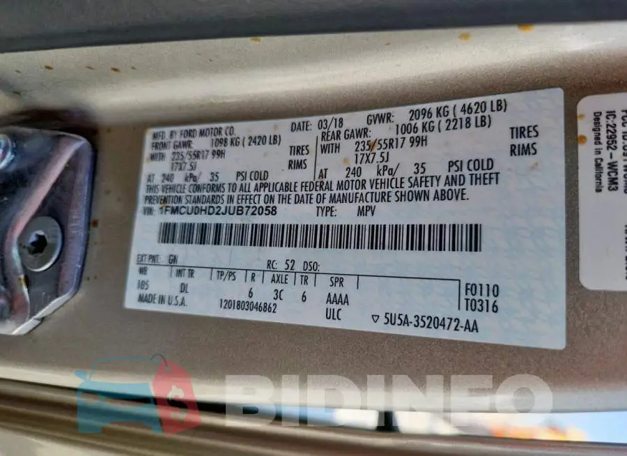 1FMCU0HD2JUB72058 Photo# 13